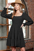Brown Long Sleeve Smocked Tiered Boho Dress