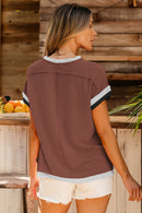 Bright Pink Textured Contrast Color Round Neck T Shirt