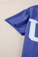 Light Grey USA Letter Patch Notched Neck Loose Tee