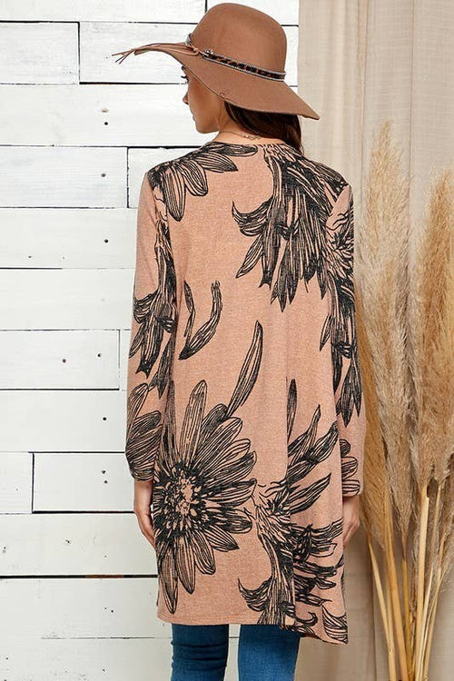 Shopin LA - SG21021-2087 - WOMEN FLORAL PRINT SOFT POCKET CARDIGAN