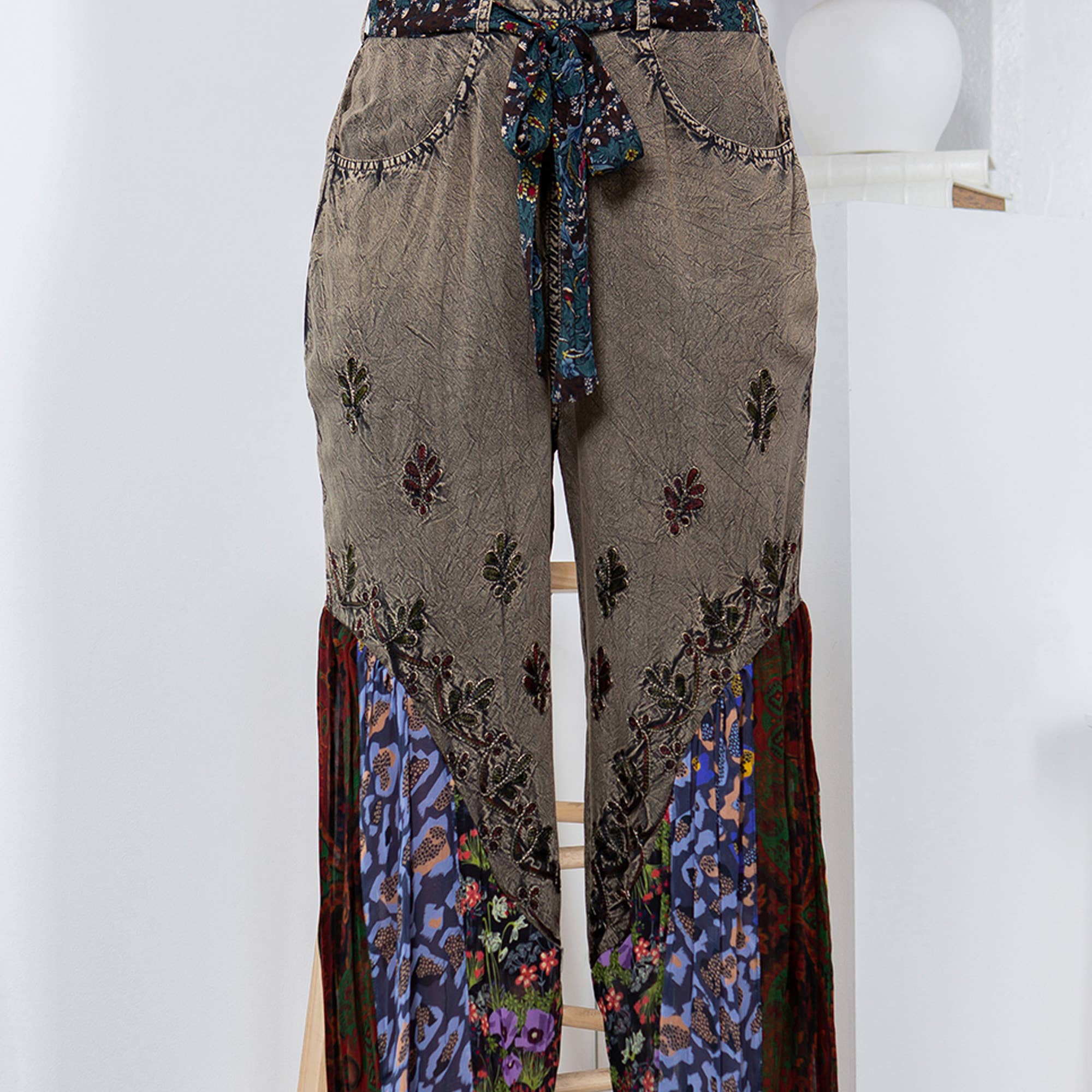 Young Threads - Boho Overdyed Rayon Bellbottom Pants : Gravel / PLUS (XL-1X-2X-3X 1-2-2-1)