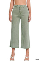 42POPS - ",,..Acid Washed Frayed Cutoff Hem Straight Wide Pants