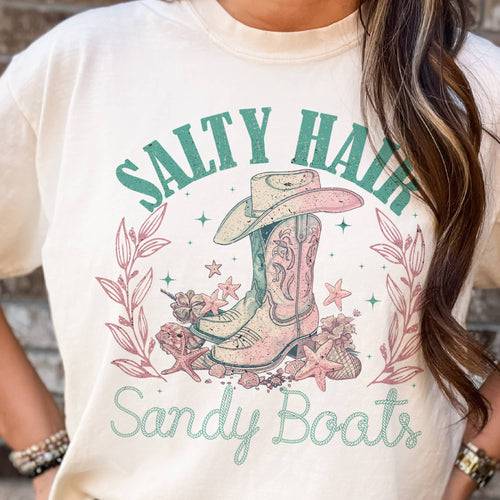 Par.tees by Party On! - Salty Sandy Boots Tees Ocean Summer Cowgirl Summer Tshirt