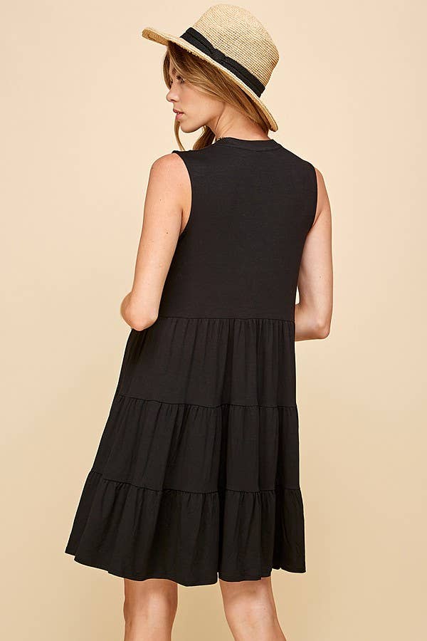 Shopin LA - SPD7008P  PLUS SOLID SLEEVELESS FRONT LACE TIERED DRESS