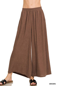 42POPS - ",,, WOVEN PLEATED LINEN BLEND WIDE LEG PANTS
