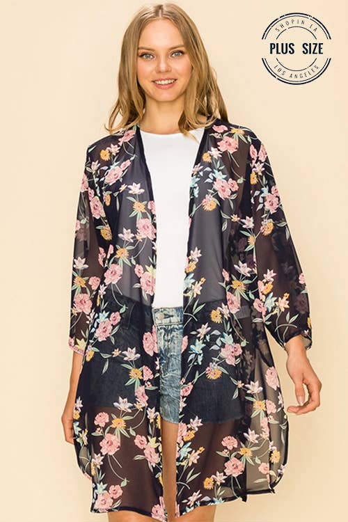 Shopin LA - SP1000GP-0619 -PLUS SIZE FLORAL PRINT KIMONO CARDIGAN