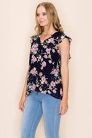 Shopin LA - SP2919T-0619 - WOMEN FLORAL PRINT RUFFLE BLOUSE