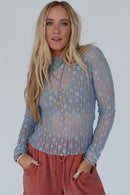 Black Sheer Floral Lace Long Sleeve Slim Fit Top