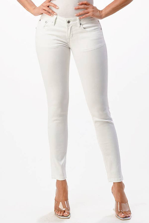 Grace in LA - Basic Design White Soft Denim Mid Rise Skinny EN-9378WTKT