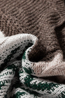 Brown Colorblock Patchwork Knotted Back Loose Fit Sweater