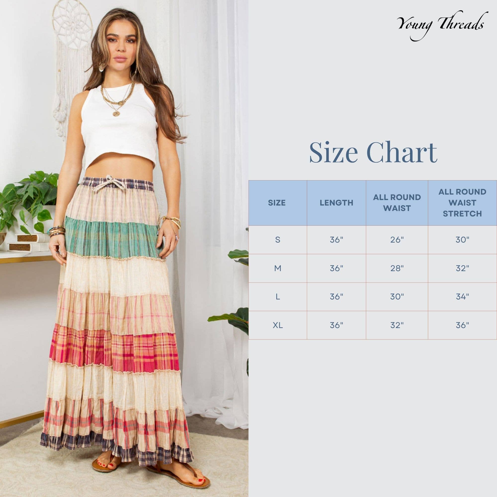 Young Threads - Vintage Vibes: Crinkled Tiered Skirt With Mixed Cotton Dobby