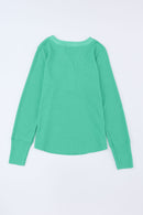 Brown Solid Color Waffle Knit Long Sleeve Henley Shirt