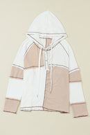 Gray Exposed Seam Ribbed Henley Hooded Long Sleeve Top