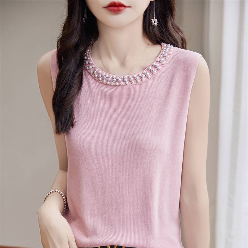 Hope & Sunshine - Beaded Sleeveless Knit Top