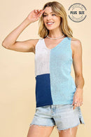 Shopin LA - CSP9233P- PLUS SIZE 3 TONE SHEER SLEEVELESS SUMMER FUN TOP