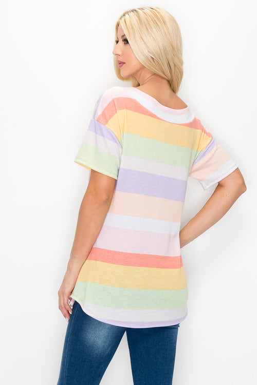 Shopin LA - ST21010-4979 - WOMEN STRIPE V-NECK T-SHIRT