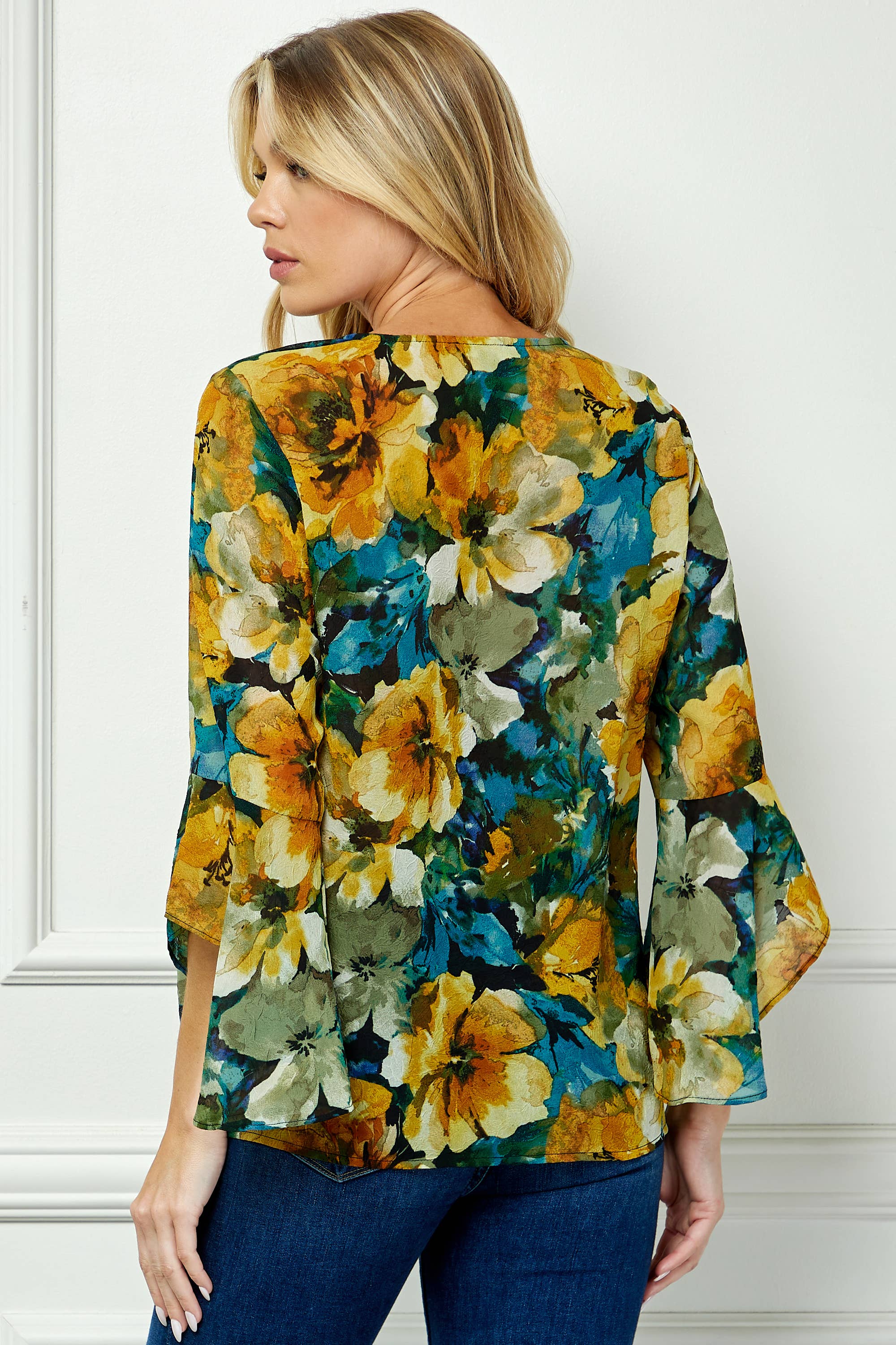 Winslow Collection - RUFFLE SLEEVE V-NECK SWING BLOUSE