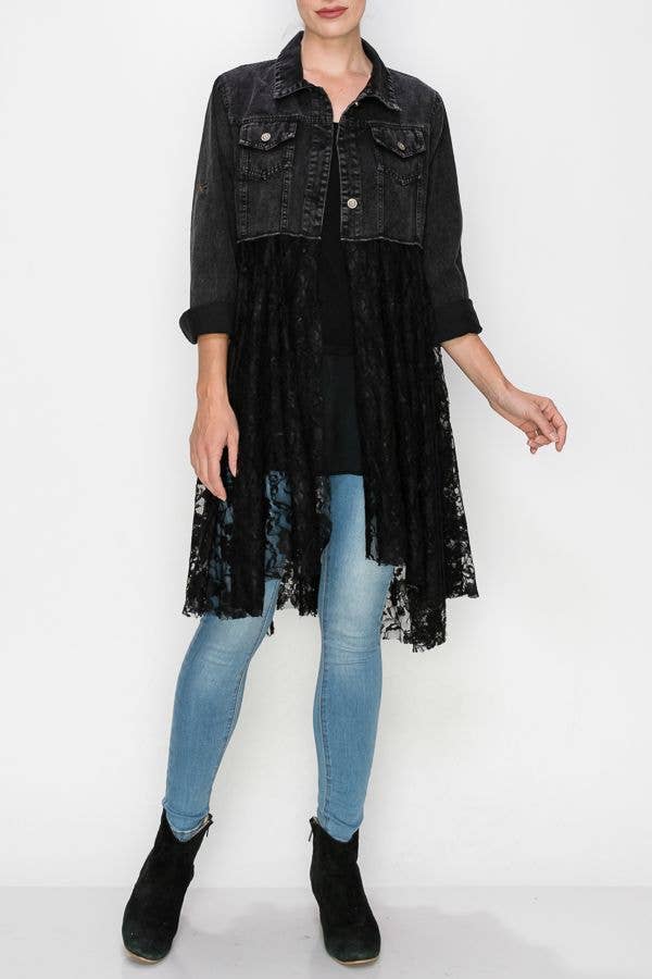 Origami Apparel ~  Lace and Crochet inspired - OLS-4510 Black Jean Top Jacket Lace Bottom