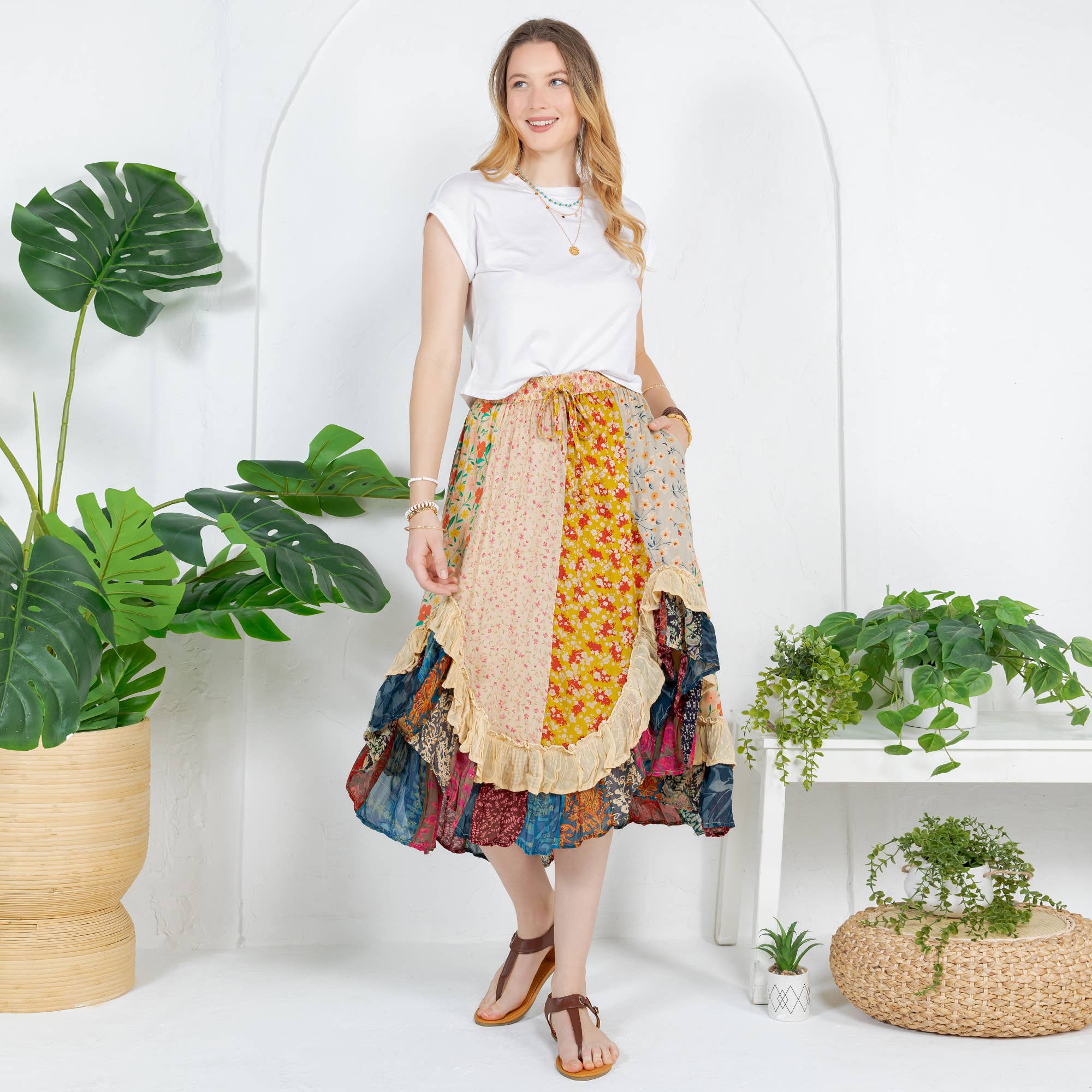 Young Threads - Bohoemian Mid-Length Skirt with Rayon Print (New Color) SK23162