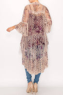 Origami Apparel ~  Lace and Crochet inspired - Ethereal Lace Tiered High-Low Kimono Cardigan - 4508 TAUPE/2 ROSE