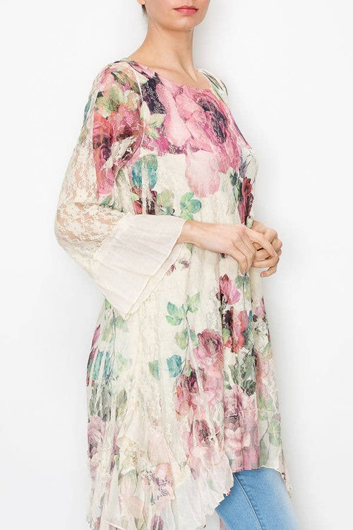 Origami Apparel ~  Lace and Crochet inspired - OLS-4565 BG/BIG ROSE Dress