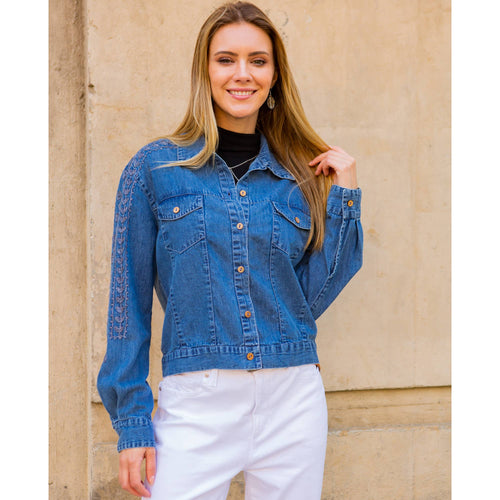 Young Threads - Western Women’s Long Sleeve Button Down Crop Denim Jacket