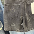 Hope & Sunshine - High Waist Heart Patch Denim Shorts