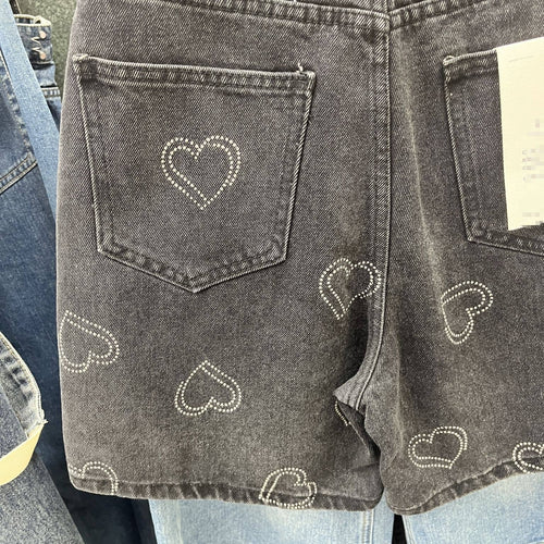 Hope & Sunshine - High Waist Heart Patch Denim Shorts