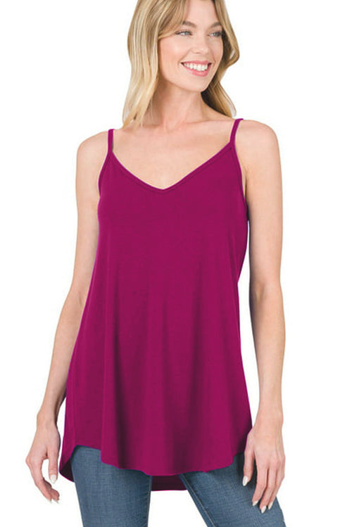Blue Spaghetti Strap V Neck Flowy Tunic Cami Top