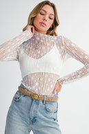 Black Sheer Floral Lace Long Sleeve Slim Fit Top
