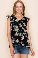 Shopin LA - SP2919T-0619 - WOMEN FLORAL PRINT RUFFLE BLOUSE