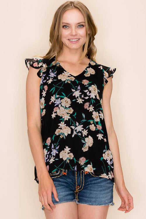 Shopin LA - SP2919T-0619 - WOMEN FLORAL PRINT RUFFLE BLOUSE