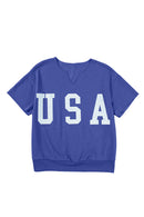 Light Grey USA Letter Patch Notched Neck Loose Tee