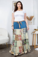 Young Threads - Western Boho Chic: Patchwork Belted Skirt  (New Color)