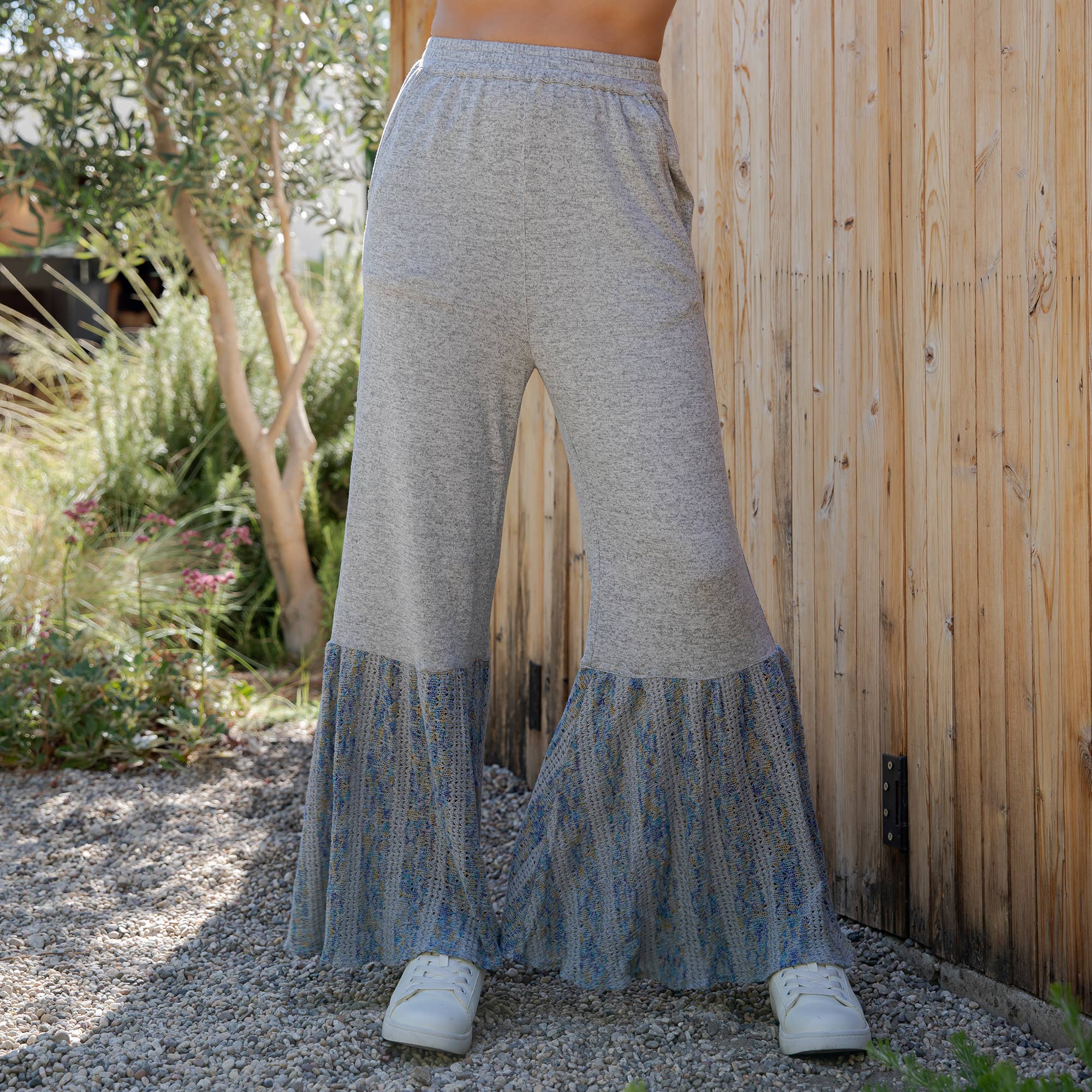 Young Threads - Preorder: Bell Bottom Boho Pants in Crochet Sweater Fusion
