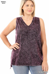 42POPS - ",,,._ Plus size Washed Cotton Sleeveless Top