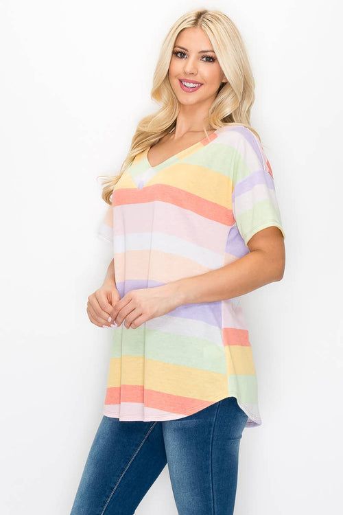 Shopin LA - ST21010-4979 - WOMEN STRIPE V-NECK T-SHIRT