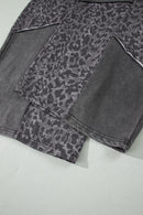 Dark Grey Plus Size Leopard Patchwork Mineral Wash Wide Leg Pants