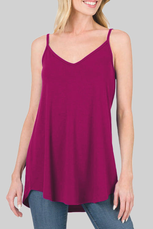 Blue Spaghetti Strap V Neck Flowy Tunic Cami Top