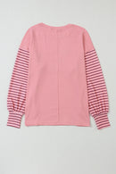 Khaki Colorblock Striped Bishop Sleeve Side Slits Top