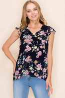 Shopin LA - SP2919T-0619 - WOMEN FLORAL PRINT RUFFLE BLOUSE