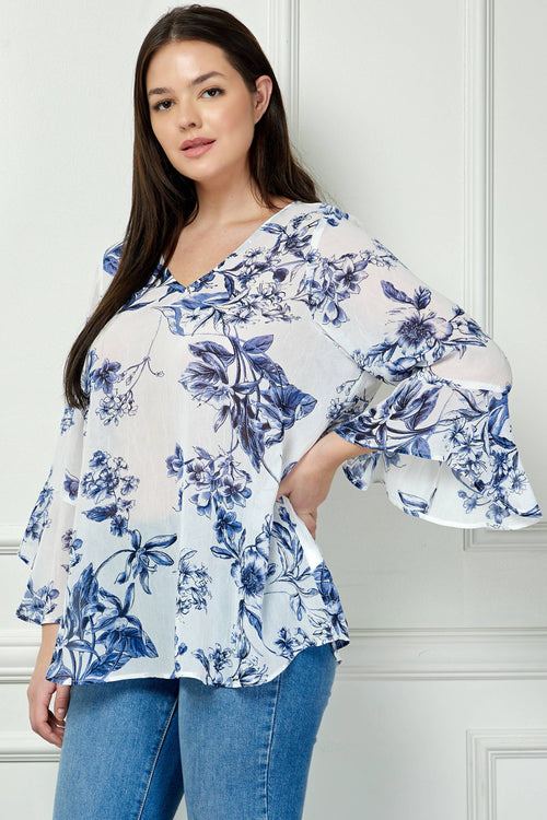 Winslow Collection - PLUS SIZE RUFFLE SLEEVE V-NECK SWING TOP