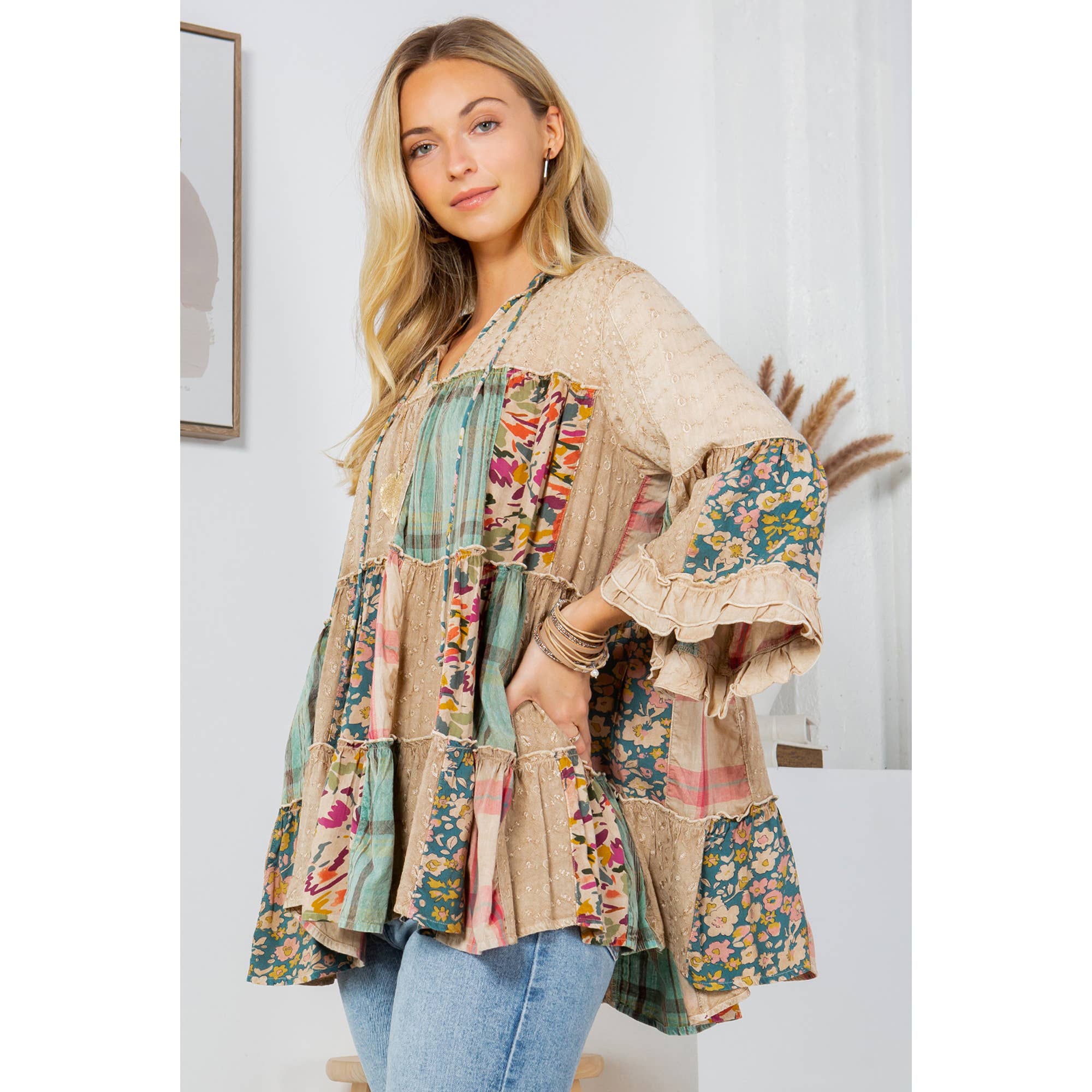 Young Threads - Artistic Fusion: Overdyed Jhabla Top With  Rayon Embroidery