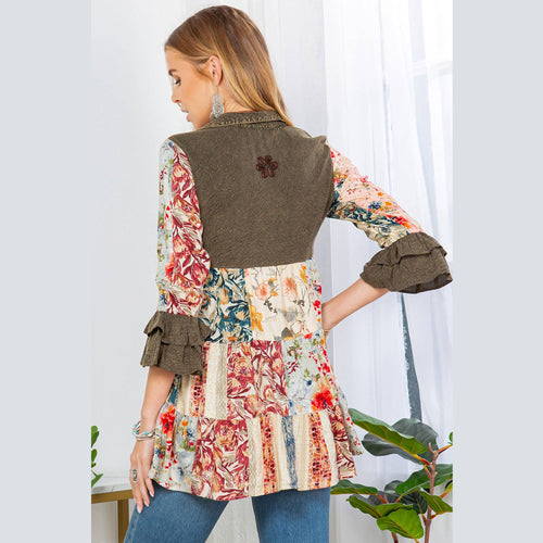 Young Threads - 3/4 Ruffle Sleeves Western Blouse Top (New Color)