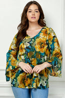 Winslow Collection - PLUS SIZE RUFFLE SLEEVE V-NECK SWING BLOUSE