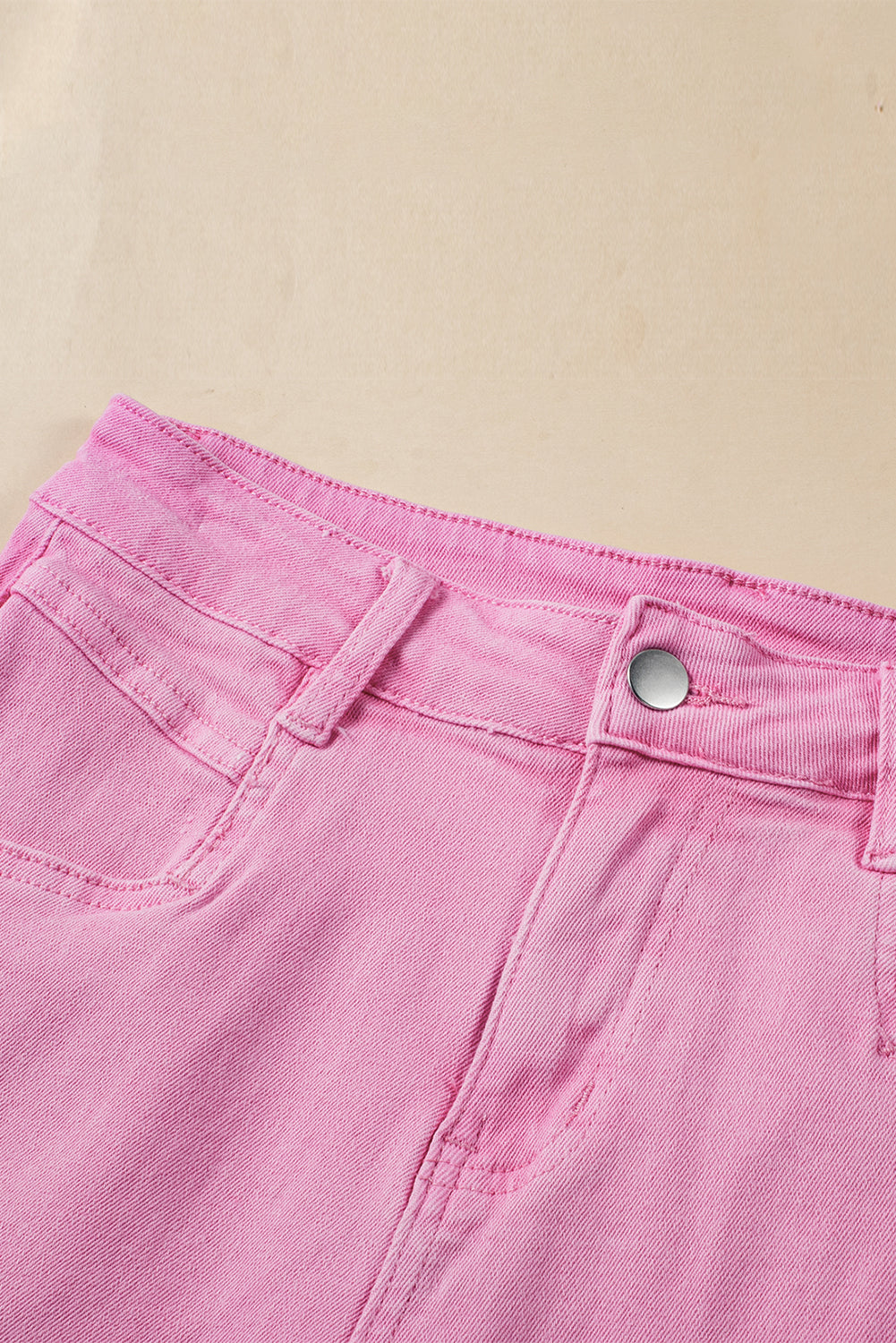 Pink Casual Raw Hem Mid Rise Denim Shorts