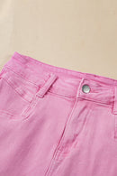 Pink Casual Raw Hem Mid Rise Denim Shorts