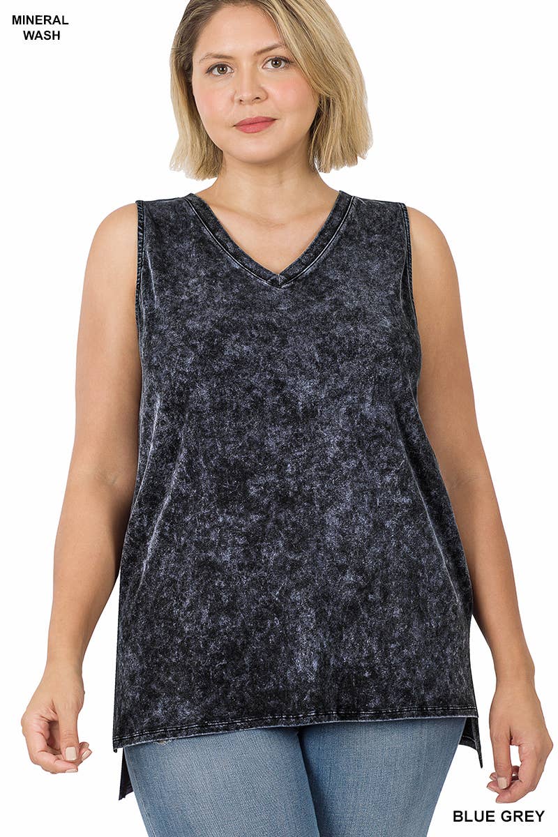 42POPS - ",,,._ Plus size Washed Cotton Sleeveless Top