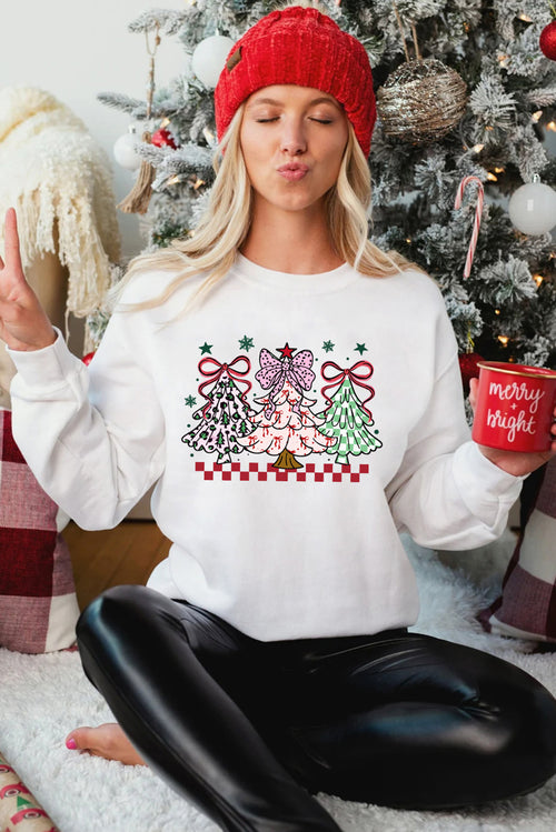 White Christmas Tree Graphic Heat Transfer Printing Holiday Sweatshirt
