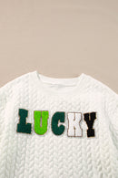 White XOXO Chenille Letter Patch Quilted Sweatshirt